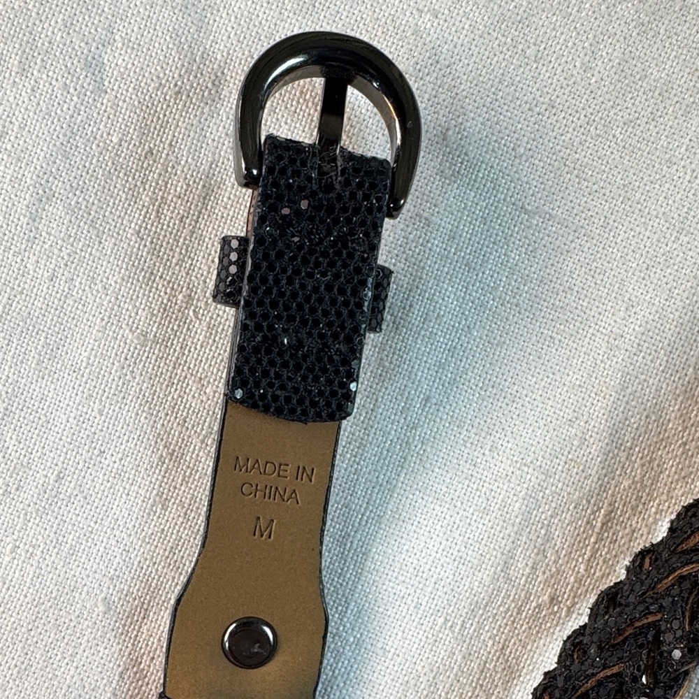 Elegant Black Braided Belt with Black Glitter Look. - Picture 4 of 8